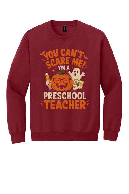 You Can't Scare Me I'm a Preschool Teacher Halloween pumpkin ghost DTF crewneck sweatshirt in Cardinal Red