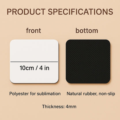 Custom Printed 4 Inch Square Rubber Coasters