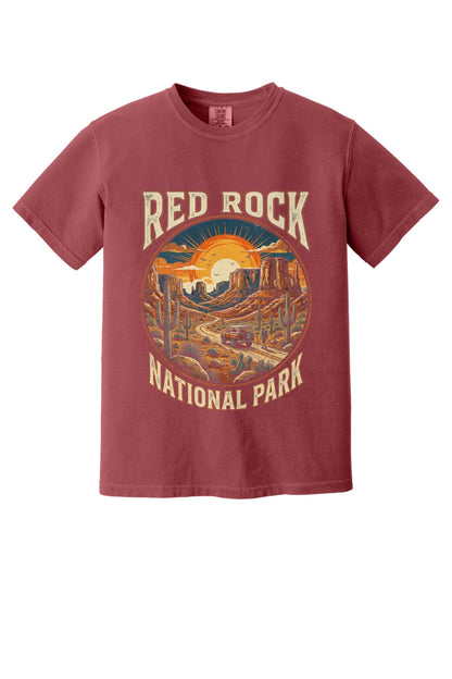 Red Rock National Park sunset design on Comfort Colors tee in Chili