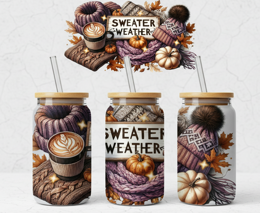Sweater Weather Fall Design – Cozy Autumn 16oz UV Sticker