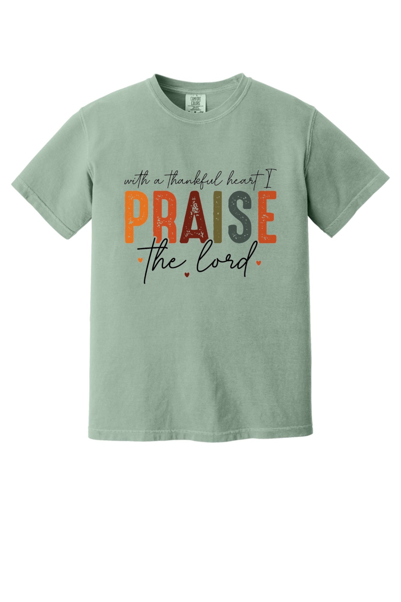 With a Thankful Heart I Praise the Lord printed Thanksgiving faith graphic tee in ivory in Bay