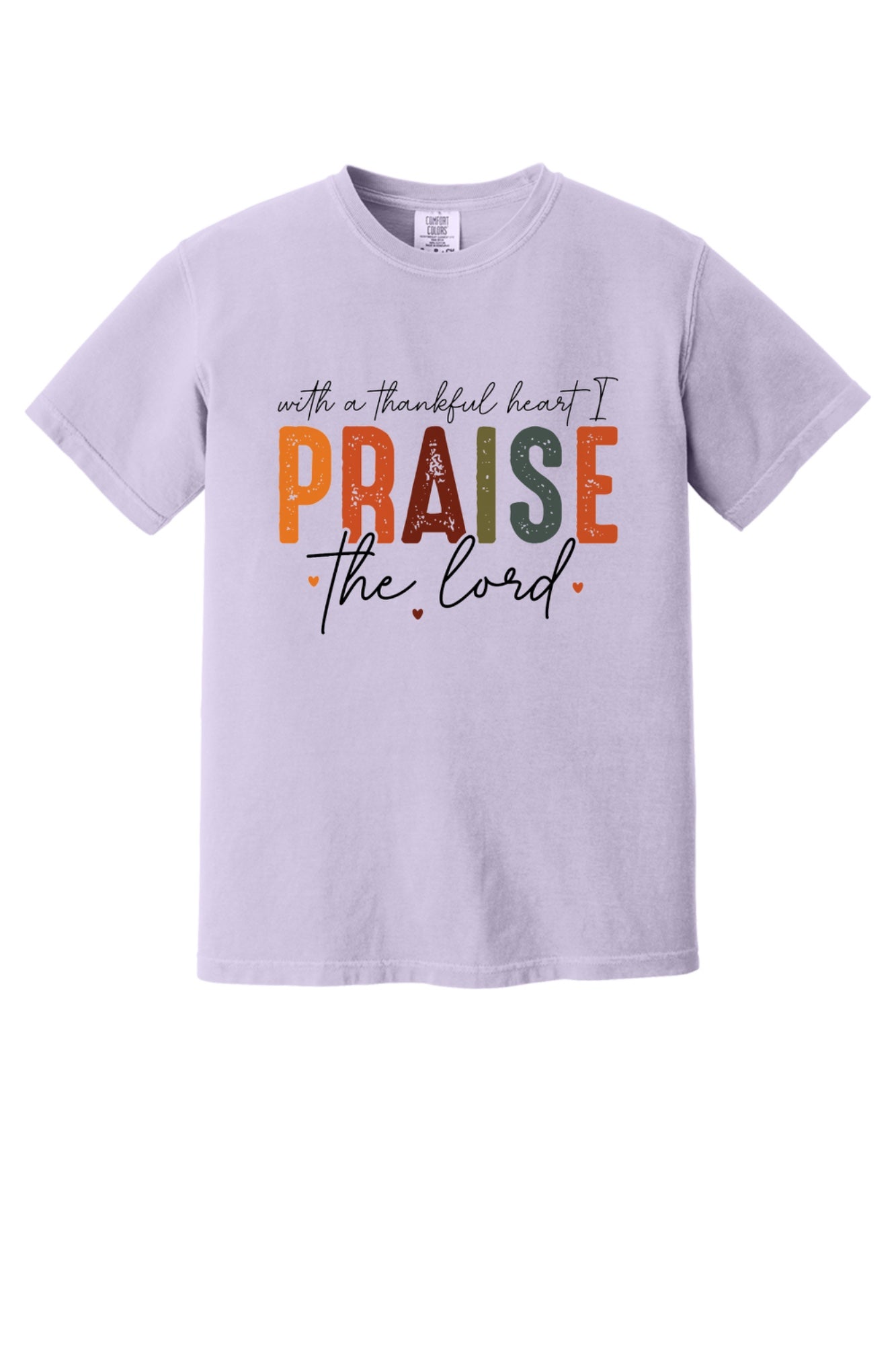 With a Thankful Heart I Praise the Lord printed Thanksgiving faith graphic tee in ivory in Orchid