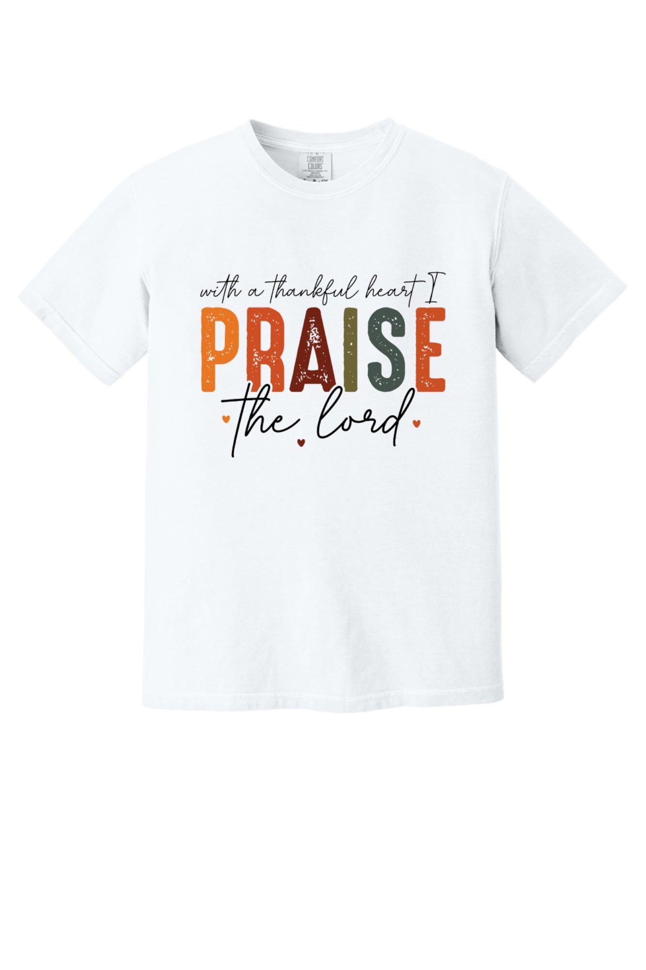 With a Thankful Heart I Praise the Lord printed Thanksgiving faith graphic tee in ivory in White