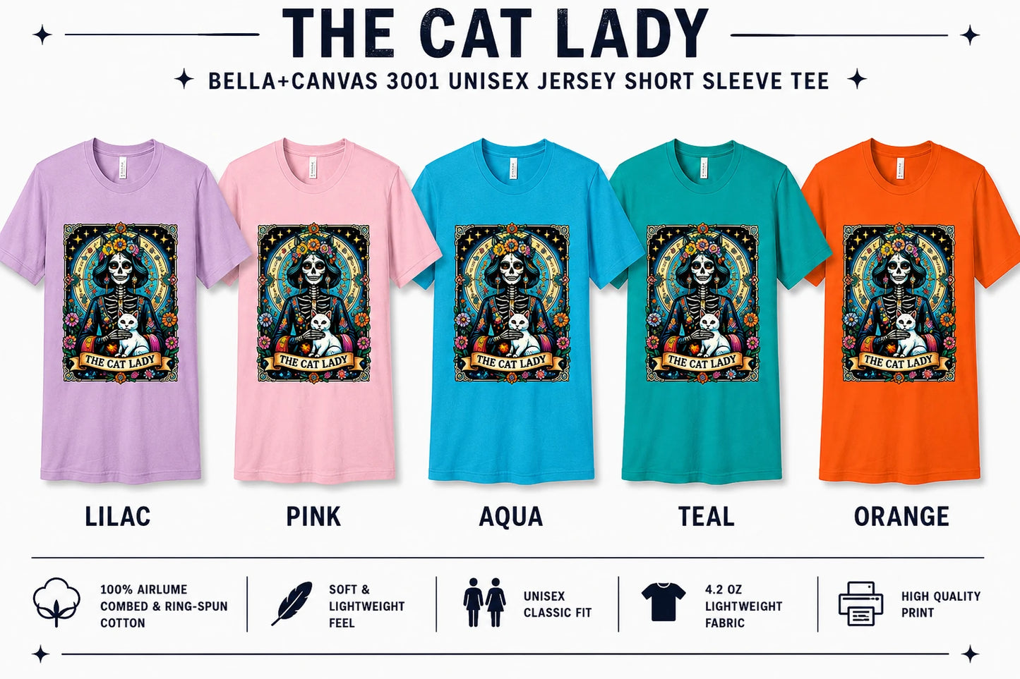 The Cat Lady Skeleton Halloween Graphic T-Shirt