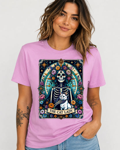 The Cat Lady Skeleton Halloween Graphic T-Shirt