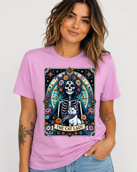 The Cat Lady Skeleton Halloween Graphic T-Shirt