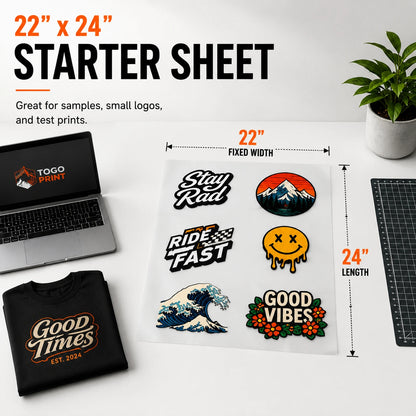 22 x 24 DTF gang sheet starter size for small logos, sample prints, and custom transfer layouts