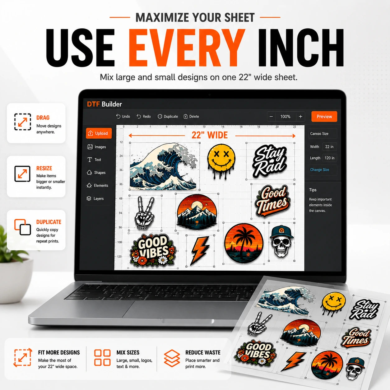 DTF gang sheet builder for apparel brands, prepared layouts, repeat orders, and bulk production