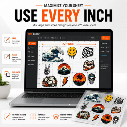 DTF gang sheet builder for apparel brands, prepared layouts, repeat orders, and bulk production