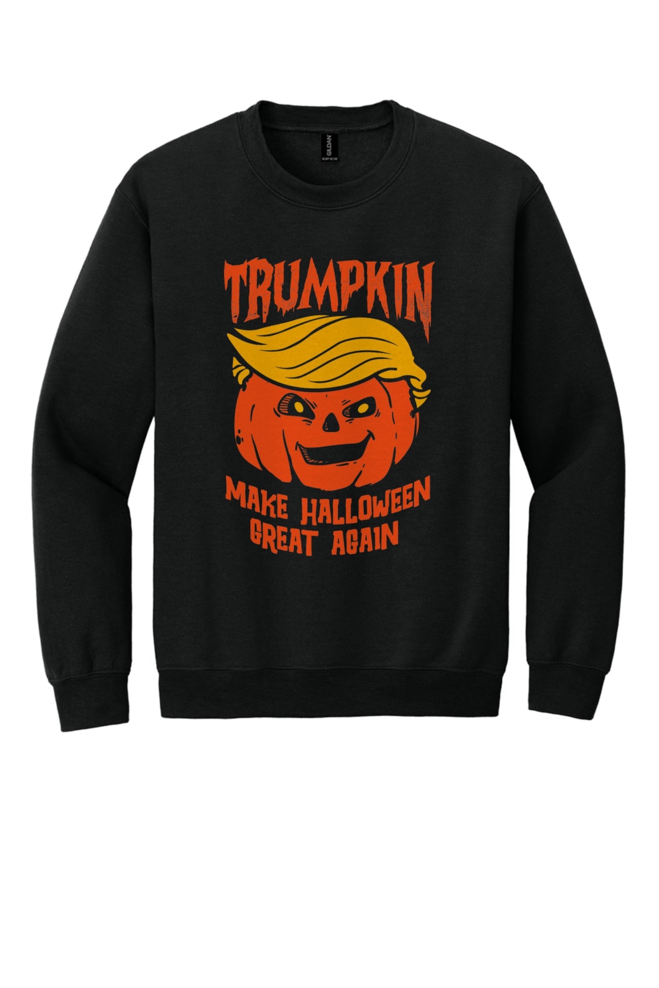 Trumpkin Make Halloween Great Again jack-o-lantern crewneck sweatshirt DTF printed in orange in Black