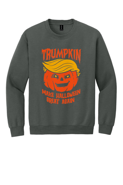 Trumpkin Make Halloween Great Again jack-o-lantern crewneck sweatshirt DTF printed in orange in Charcoal