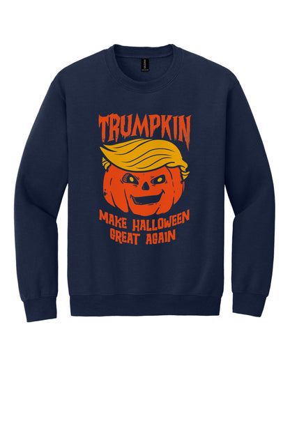 Trumpkin Make Halloween Great Again jack-o-lantern crewneck sweatshirt DTF printed in orange in Navy