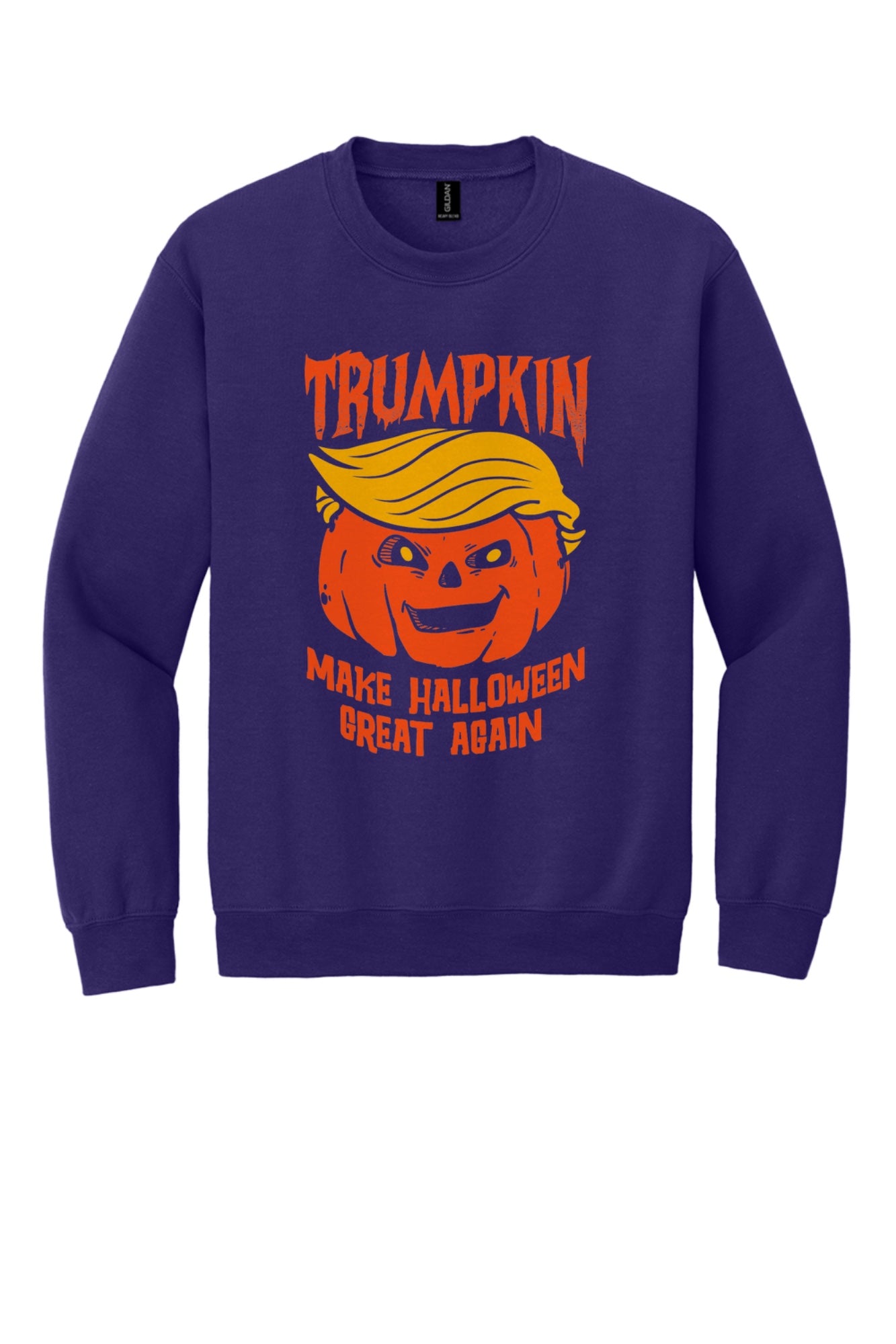 Trumpkin Make Halloween Great Again jack-o-lantern crewneck sweatshirt DTF printed in orange in Purple