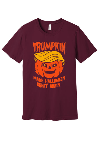 Trumpkin Make Halloween Great Again printed jack-o-lantern unisex tee in white in Maroon