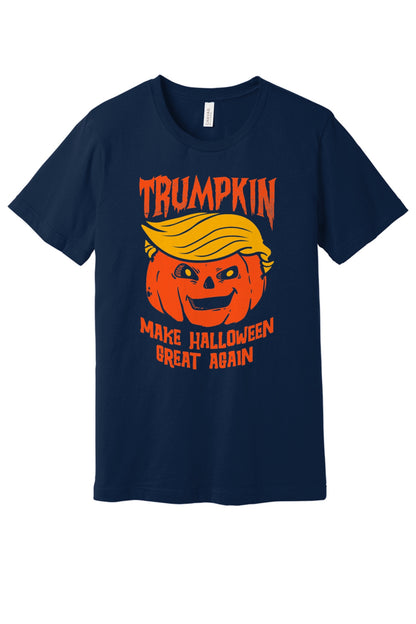 Trumpkin Make Halloween Great Again printed jack-o-lantern unisex tee in white in Navy