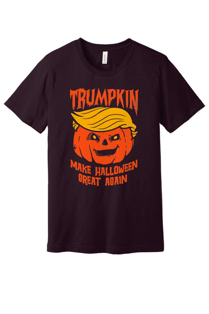 Trumpkin Make Halloween Great Again printed jack-o-lantern unisex tee in white in Oxblood Black