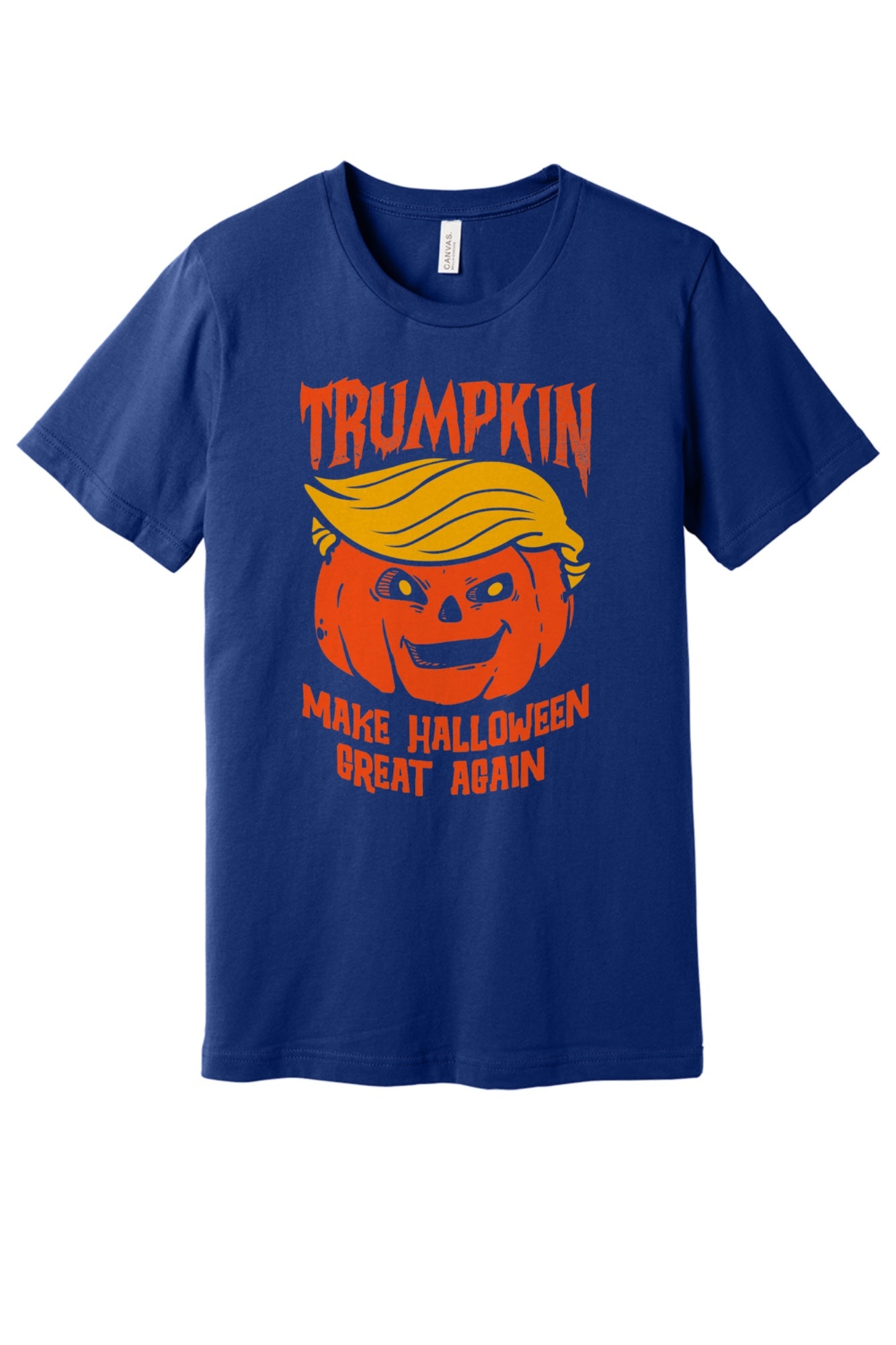 Trumpkin Make Halloween Great Again printed jack-o-lantern unisex tee in white in Team Navy