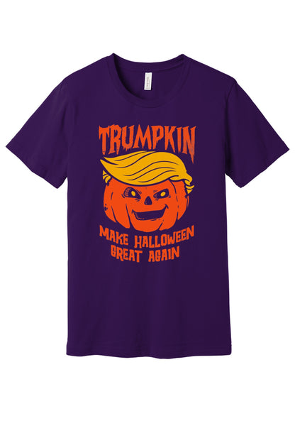 Trumpkin Make Halloween Great Again printed jack-o-lantern unisex tee in white in Team Purple
