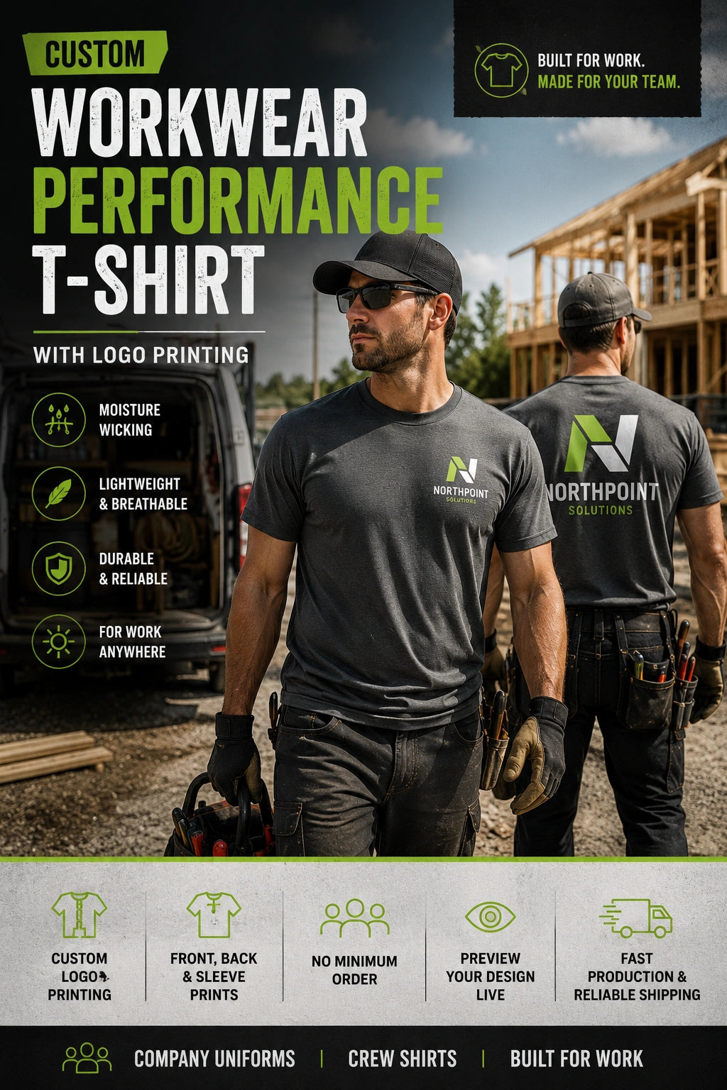 Custom Workwear Performance T-Shirt with Logo Printing